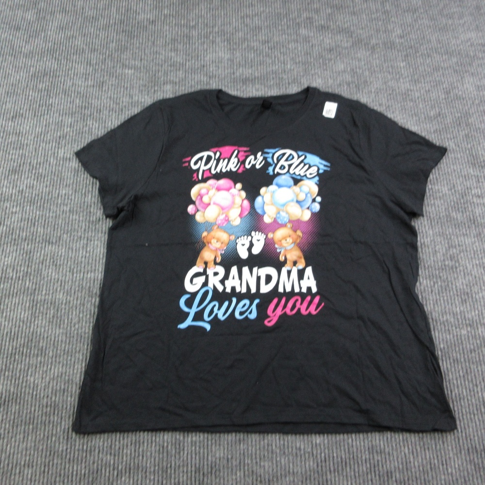 Pink Or Blue Grandma Loves You Shirt Womens 2XL Black Gildan Graphic Tee